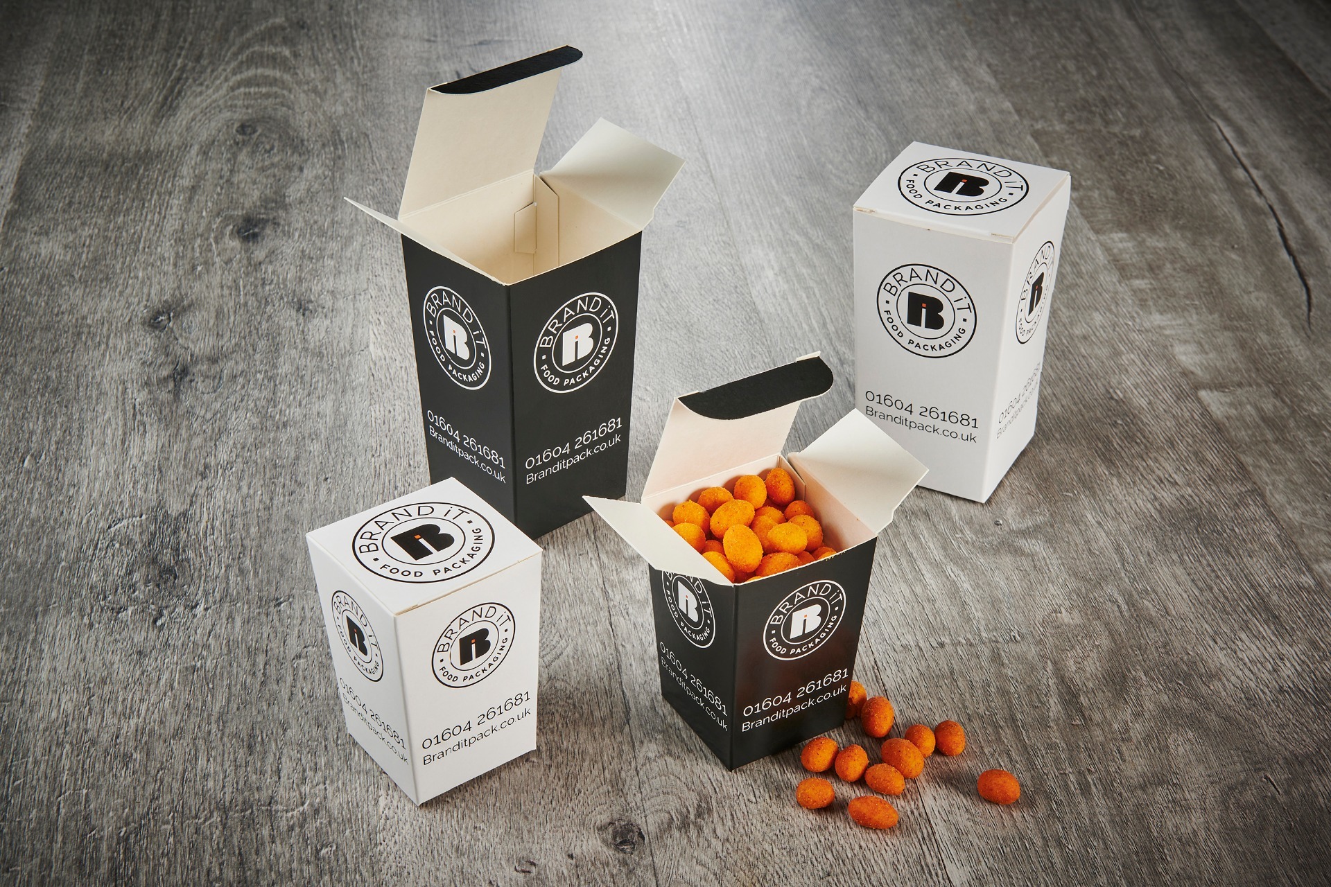Flat pack, branded tall deli food boxes