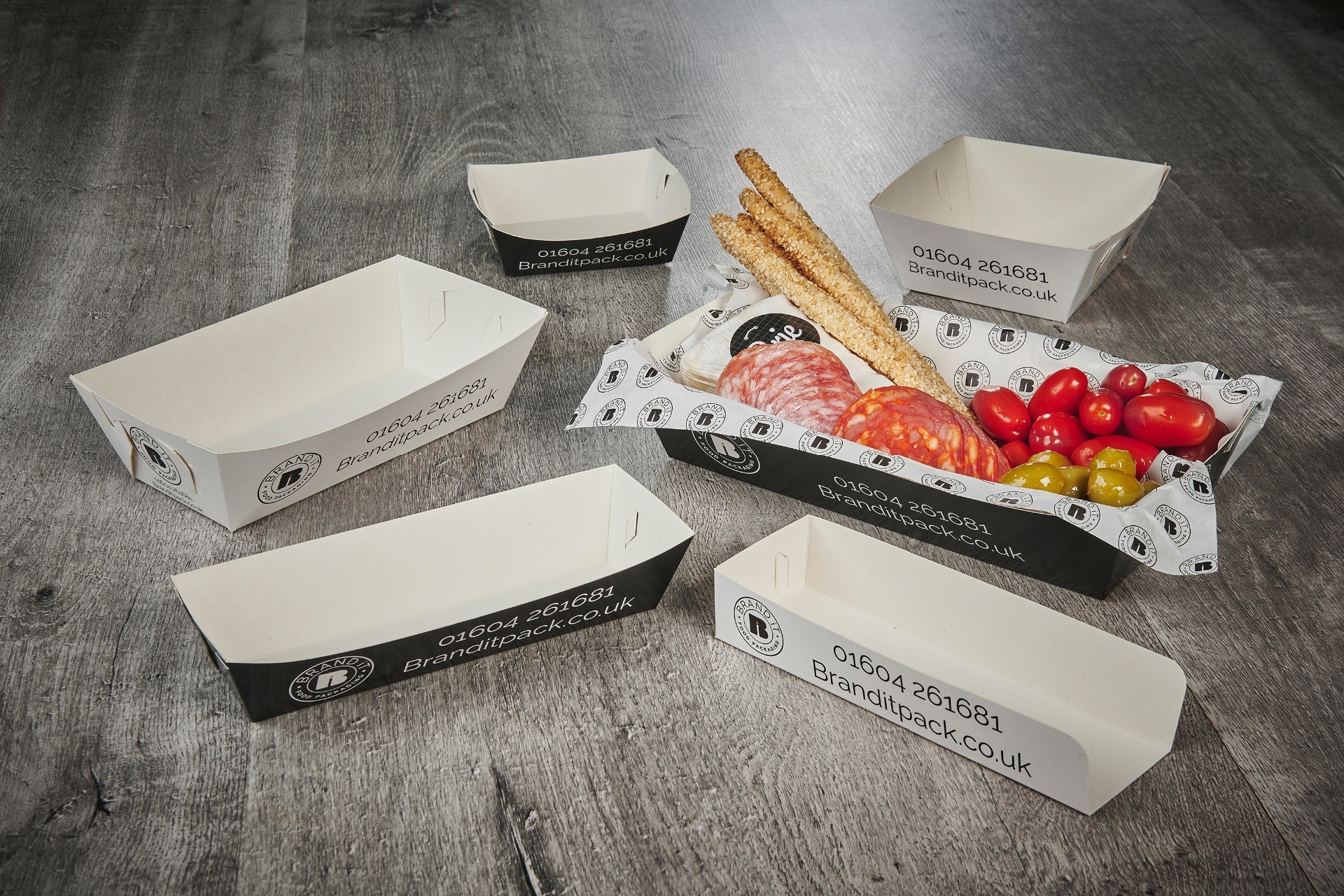 Flat pack, branded deli food trays