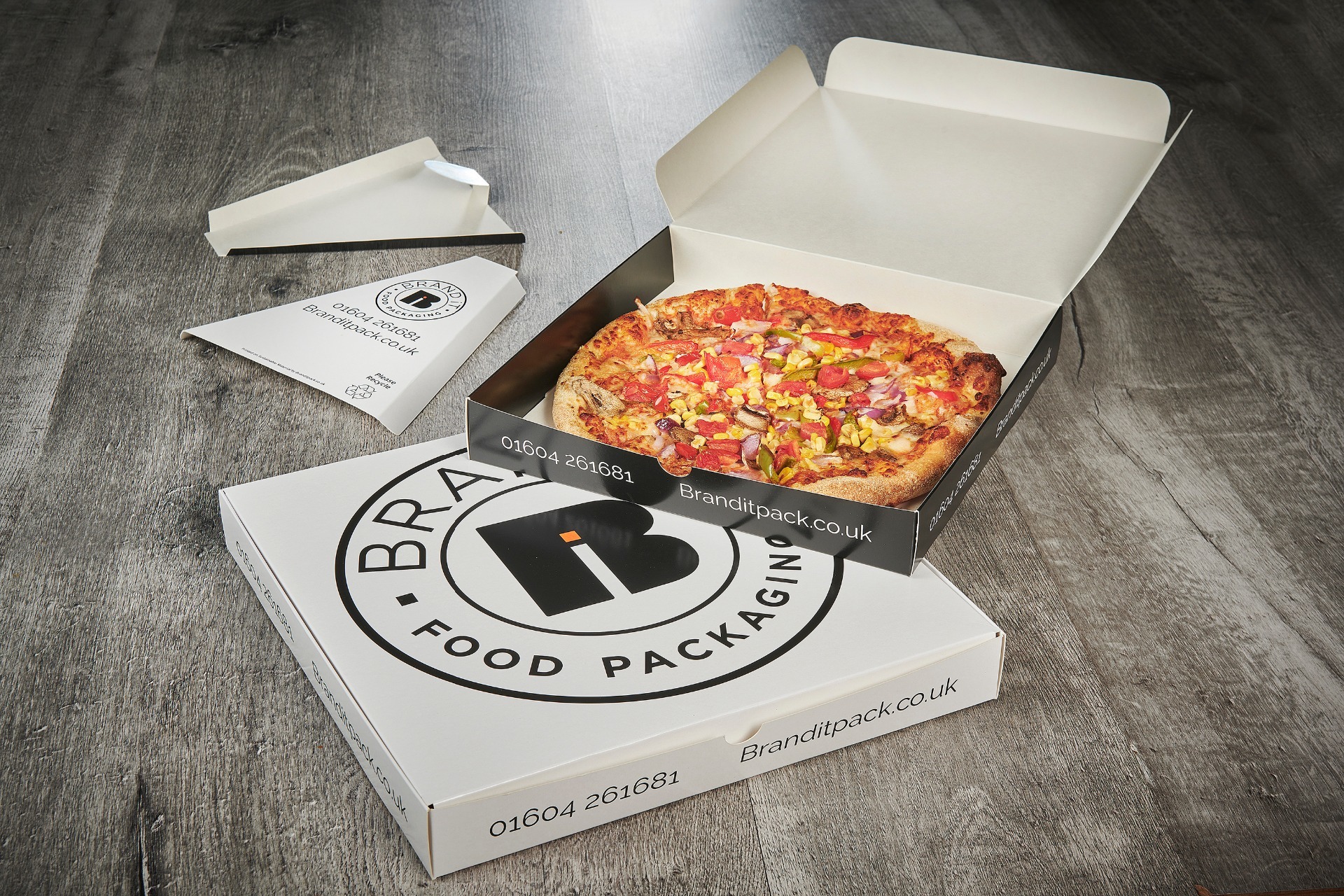 Branded flat pack pizza poxes