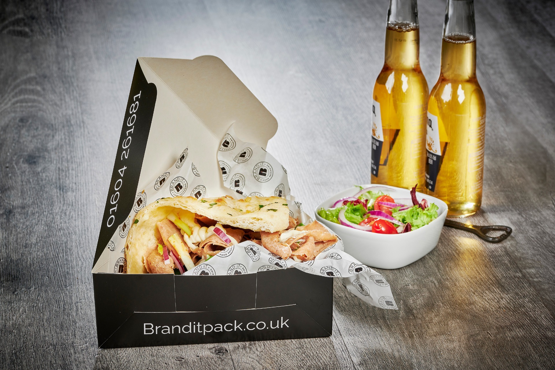 Branded flat pack kebab boxes
