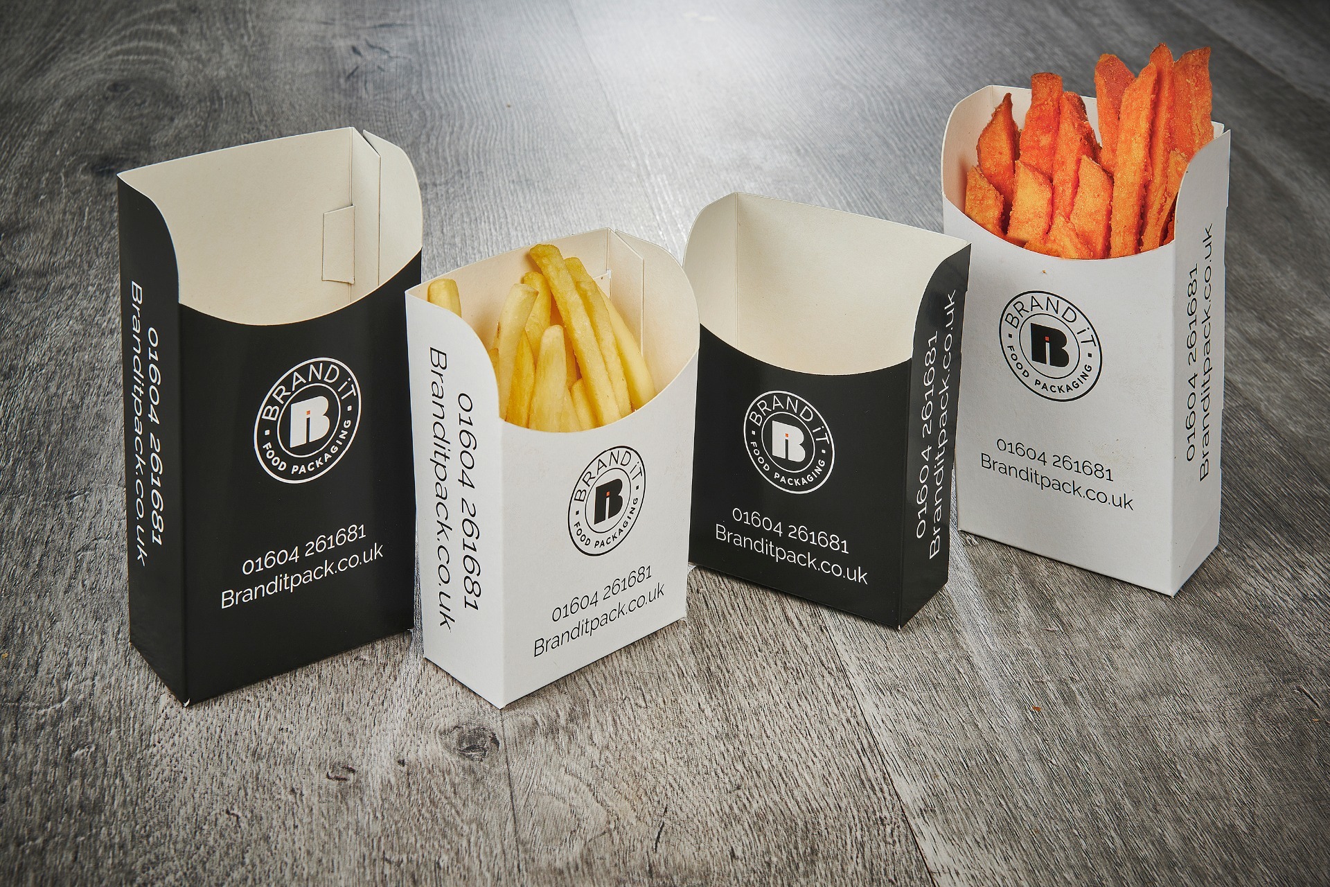 Flat pack, branded fries box